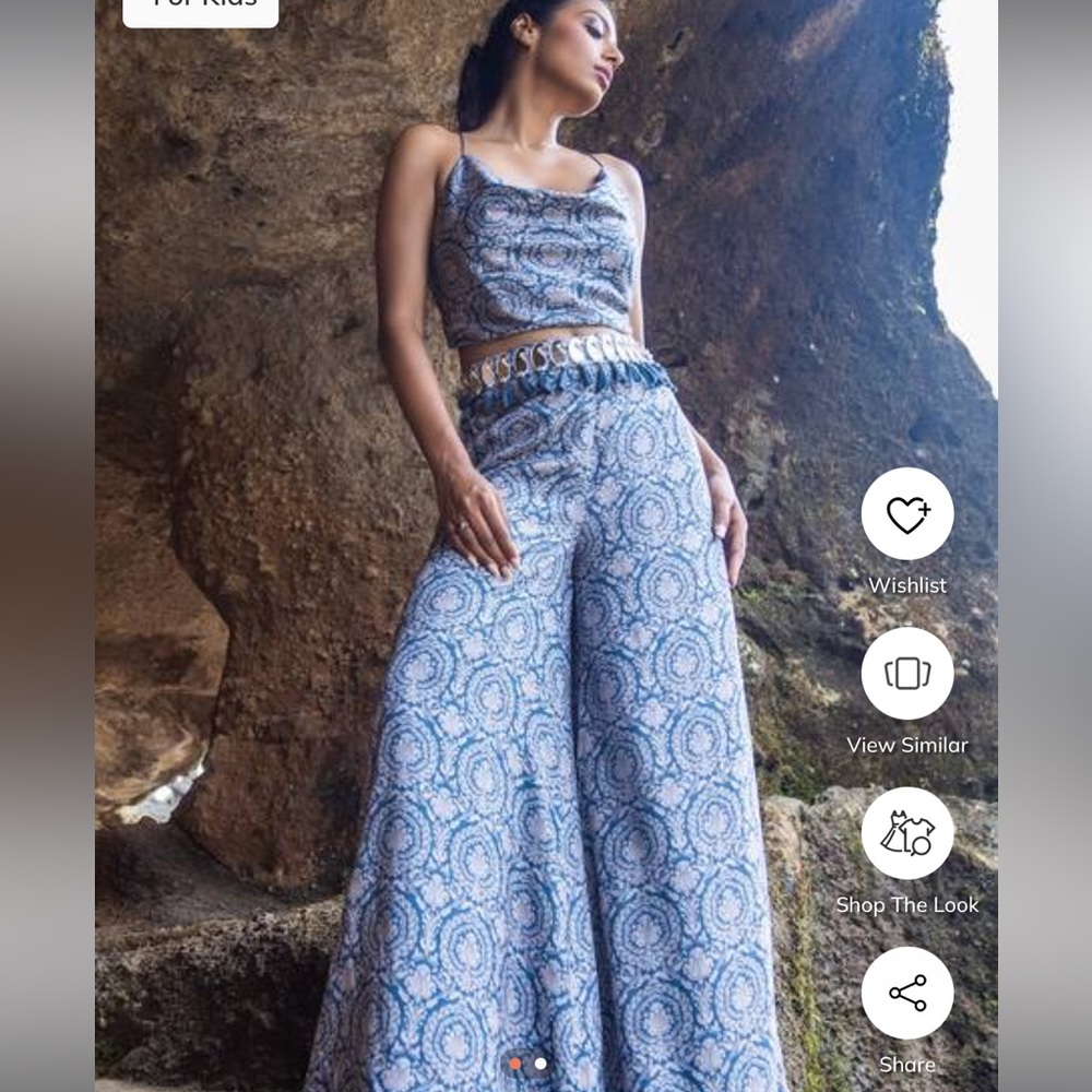 Beige/blue floral pant set